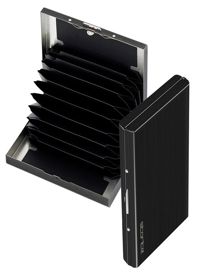 DAHSHA Large 10 Slots Metal RFID Metal Credit Card Holder Wallet for Men Women (Black-10cm x 7cm x 1.5cm) - Image 1